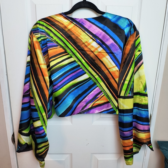 Ashro Rainbow Cropped Open Front Bell Sleeve Blazer Jacket 26 - Picture 5 of 7
